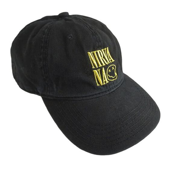 Nirvana Yellow Embroidered Smiley Face Adjustable Baseball Hat Ball Cap Grunge - Picture 1 of 7